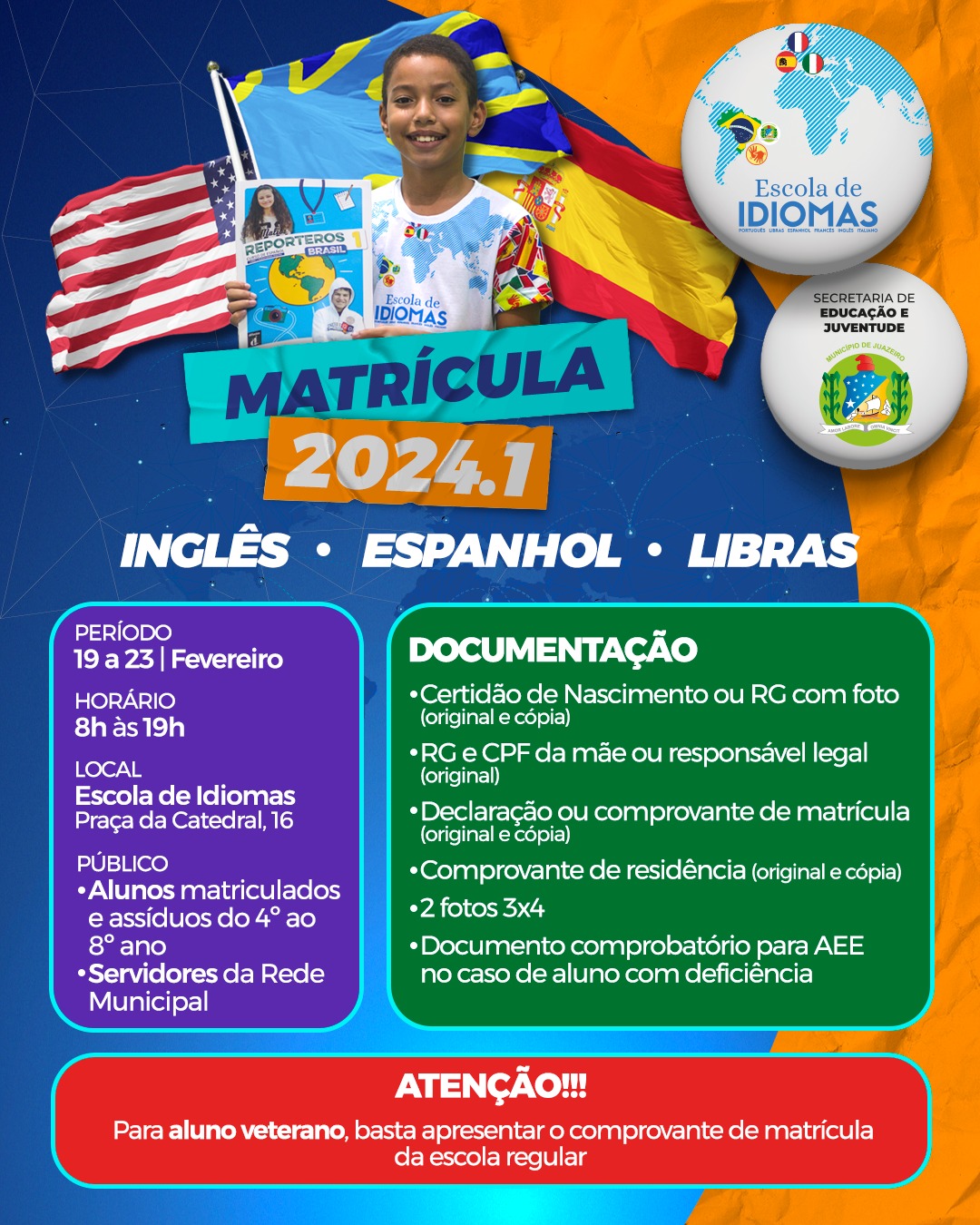 Matrículas da Escola de Idiomas de Juazeiro começam amanhã