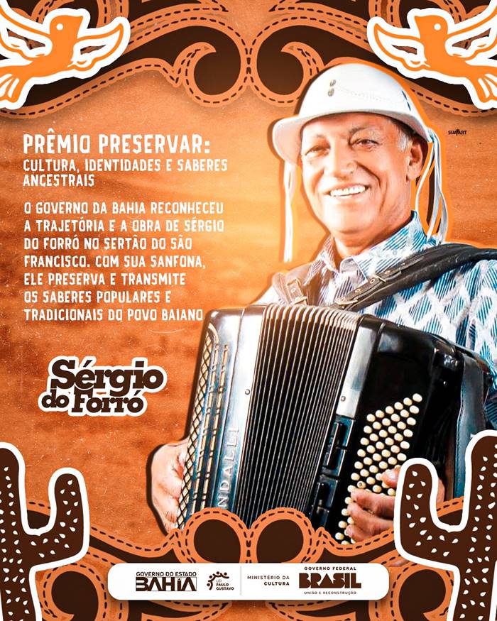 Sérgio do Forró recebe prêmio concedido pelo estado da Bahia