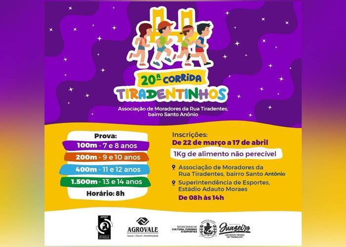 Inscrições para a 20ª edição da Tiradentinhos acontecem de 22/03 a 17/04