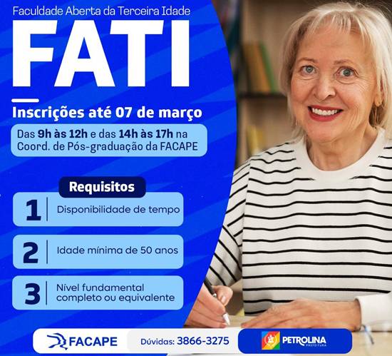 Facape inicia inscrições para Faculdade Aberta à Terceira Idade