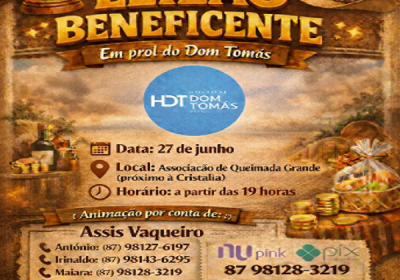 Leilão beneficente em apoio ao Hospital Dom Tomás acontecerá na zona rural de Petrolina (PE) em 27 de junho; assista ao vídeo.