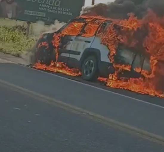 Veículo é completamente arrasado pelas chamas na BR-428