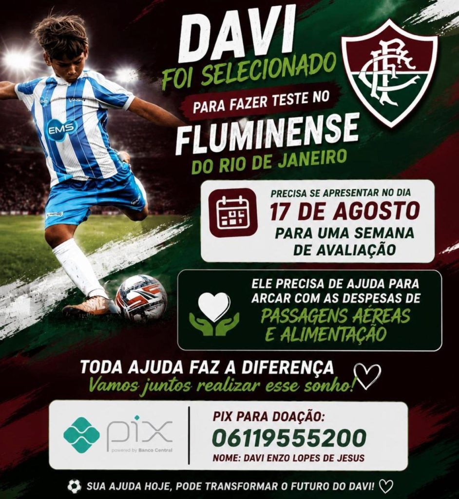 Davi recebe convocação para teste no Fluminense e busca apoio para alcançar seu sonho no futebol no Rio de Janeiro.