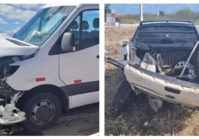 Três pessoas ficam feridas em acidente envolvendo caminhonete e van na BR-428
