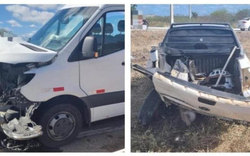 Três pessoas ficam feridas em acidente envolvendo caminhonete e van na BR-428