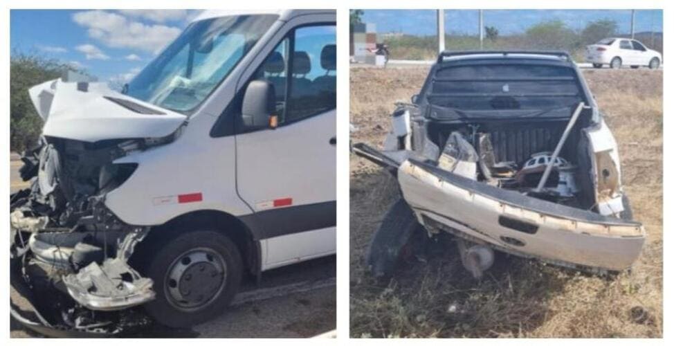 Três pessoas ficam feridas em acidente envolvendo caminhonete e van na BR-428