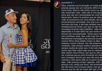 Ary Mirelle apoia João Gomes em meio a críticas por falta de posicionamento político nas redes sociais Ary Mirelle apoia João Gomes em meio a críticas por falta de posicionamento político nas redes sociais